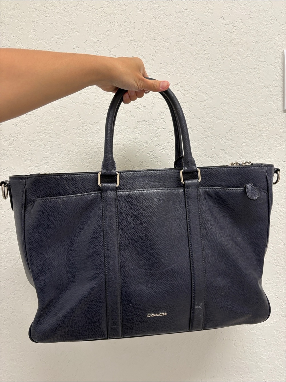 Coach Navy Leather Top-Handle Tote Bag
